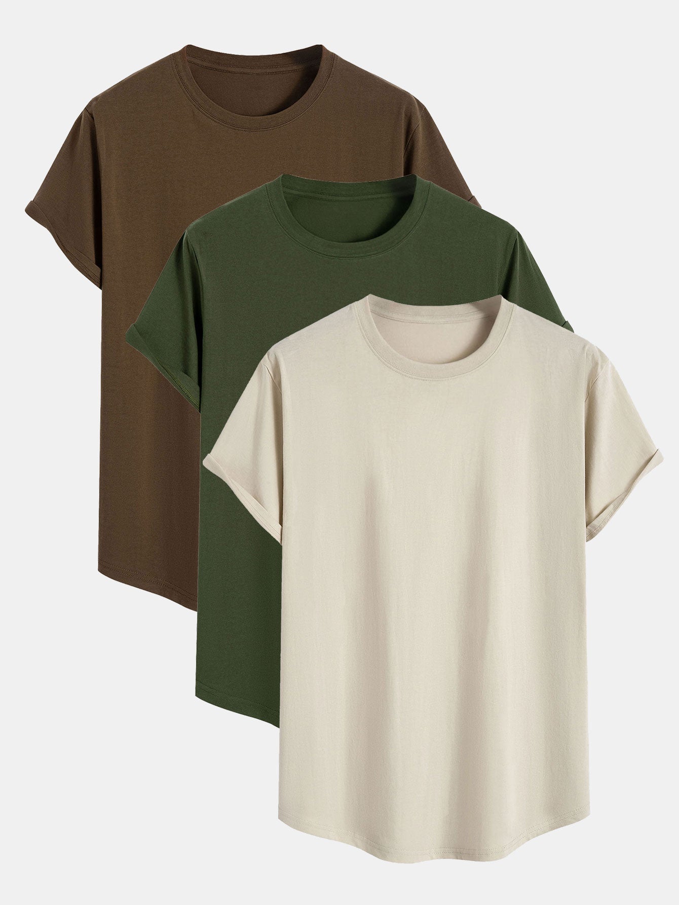 Set of 3 Essential Cotton Arc Hem T-Shirts