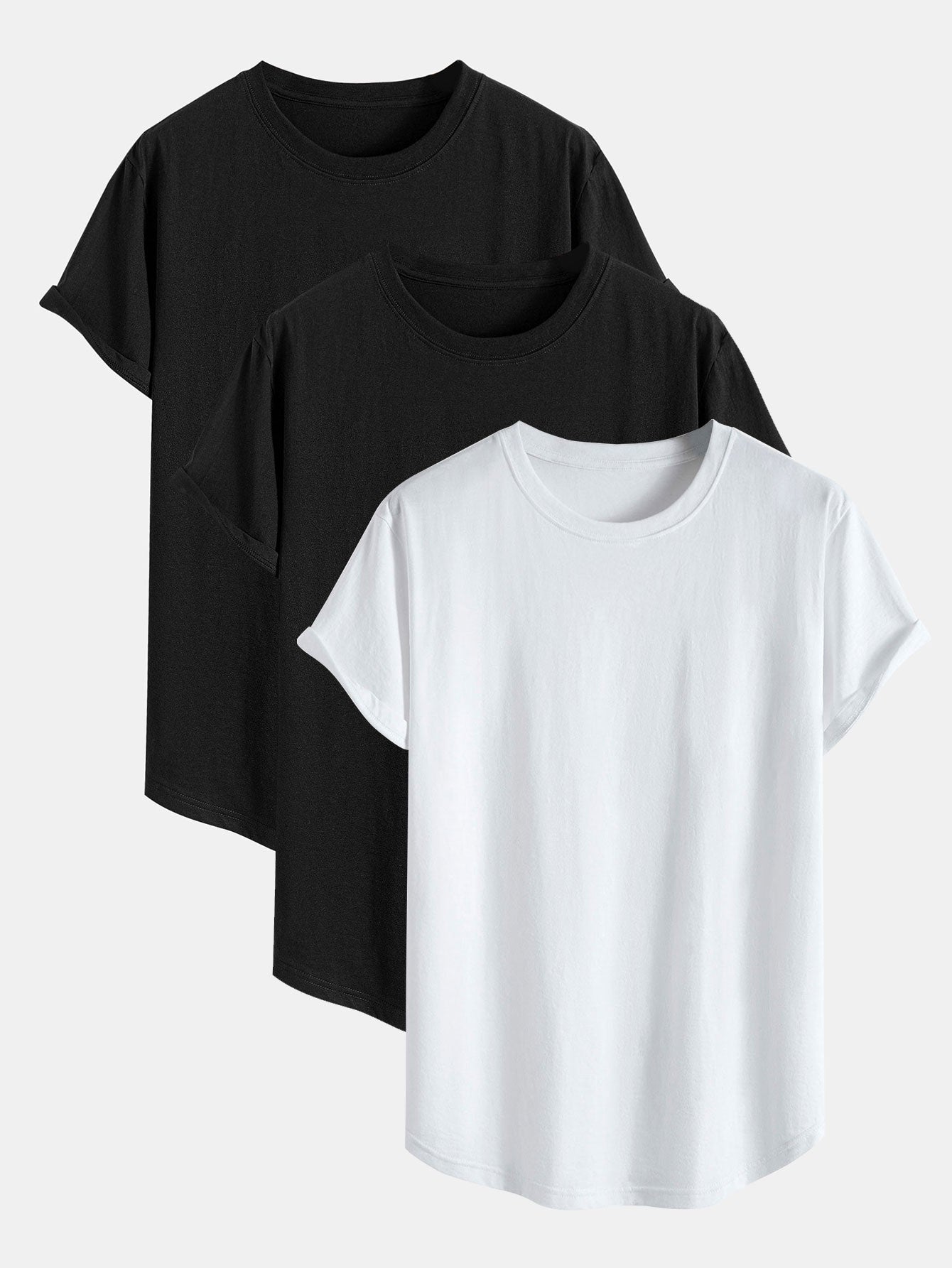 Set of 3 Essential Cotton Arc Hem T-Shirts