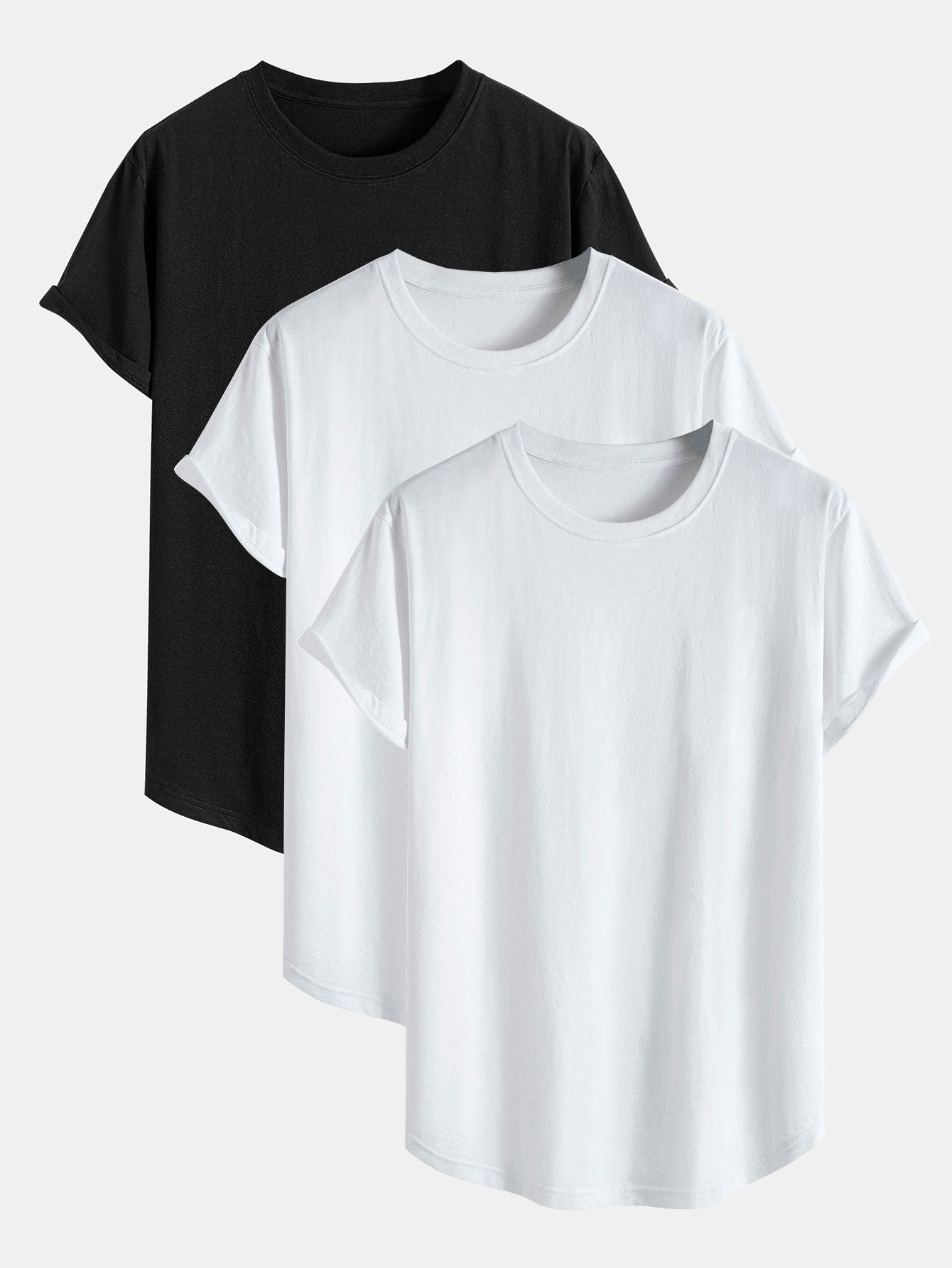 Set of 3 Essential Cotton Arc Hem T-Shirts