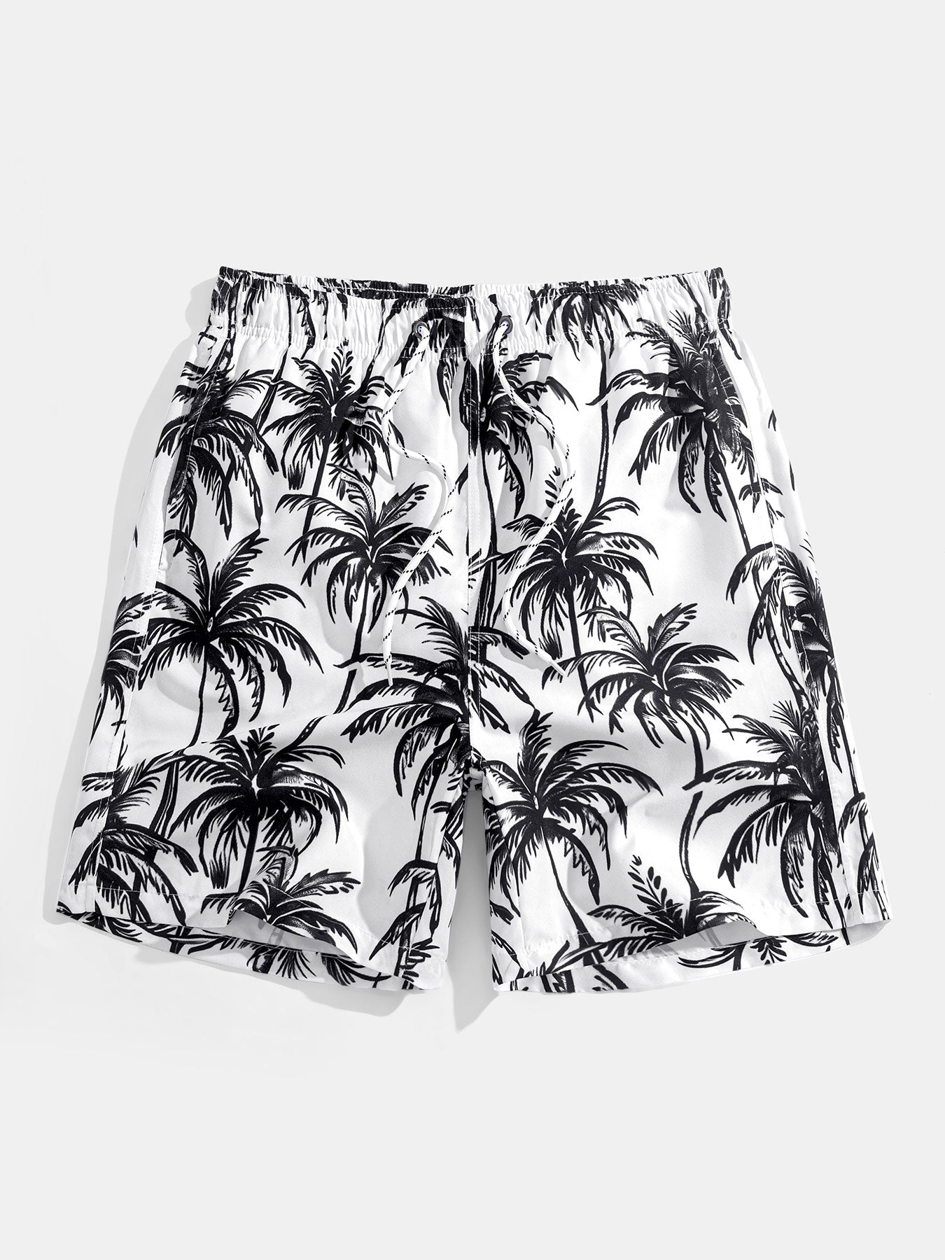 Relaxed Fit Palm Tree Print Button-Up Shirt & Matching Swim Shorts