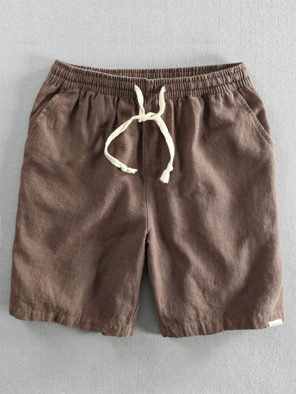 Drawstring Shorts in Linen-Cotton Blend