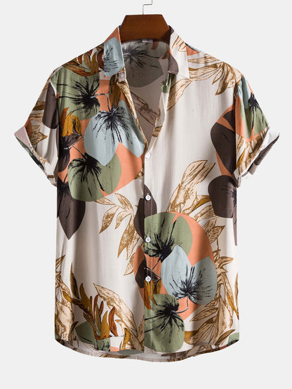 Tropical Print Shirt with Textured Cotton 5-Inch Shorts