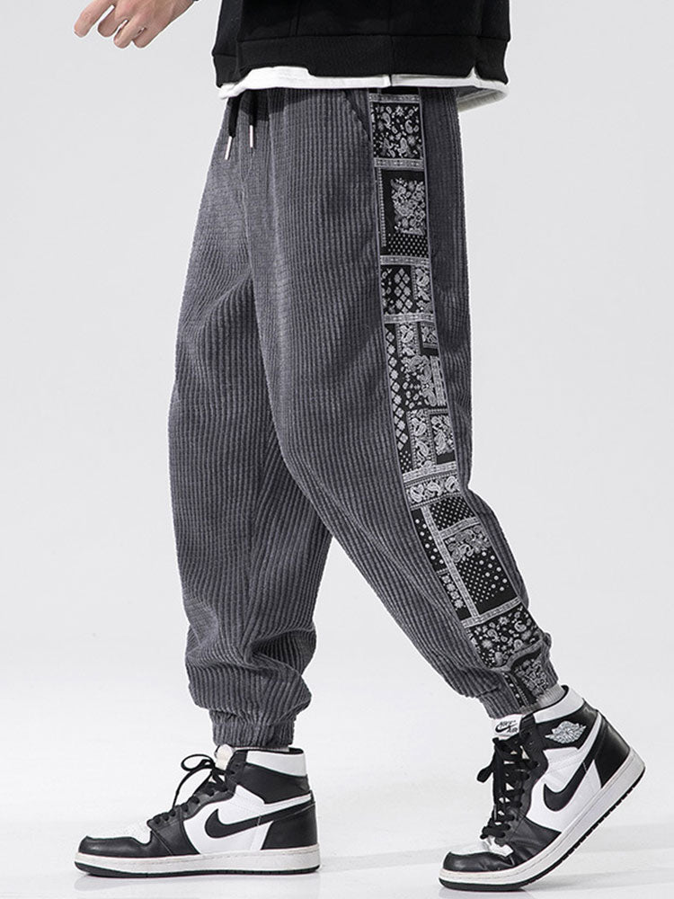 Paisley Print Corduroy Panel Trousers