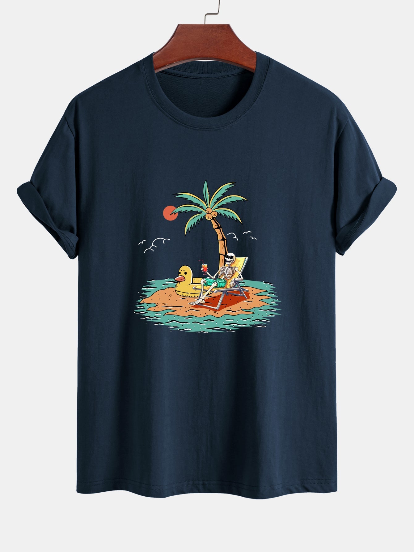 Regular Fit Cotton T-Shirt with Skeleton Vacation Print