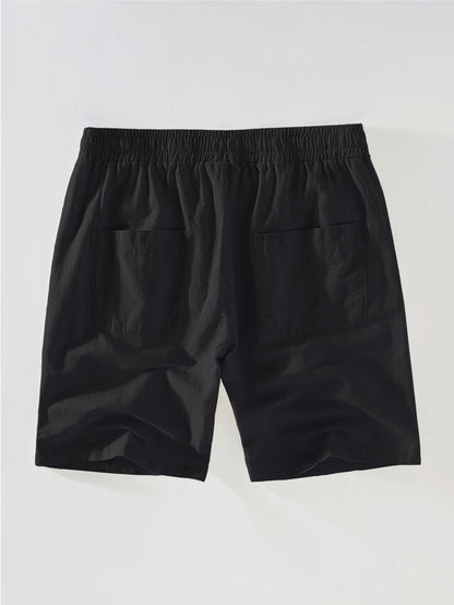 Striped Button-Up Shirt in Cotton Blend with Linen Drawstring Shorts