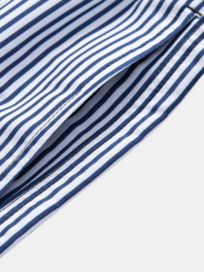 Palm Tree Pattern Button-Up Shirt with Striped Swim Shorts