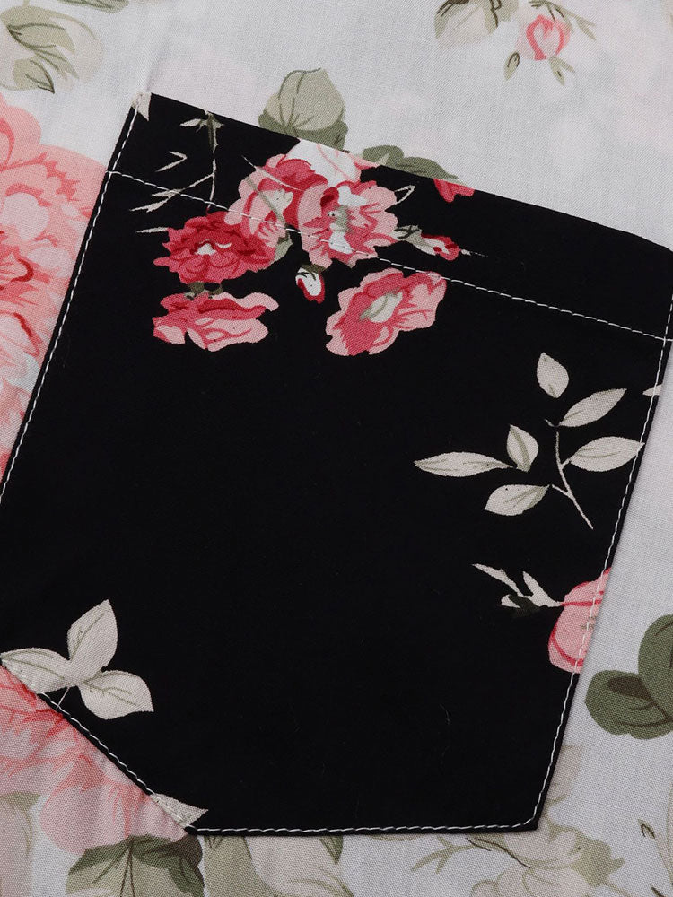 Dual Color Floral Pattern Shirt