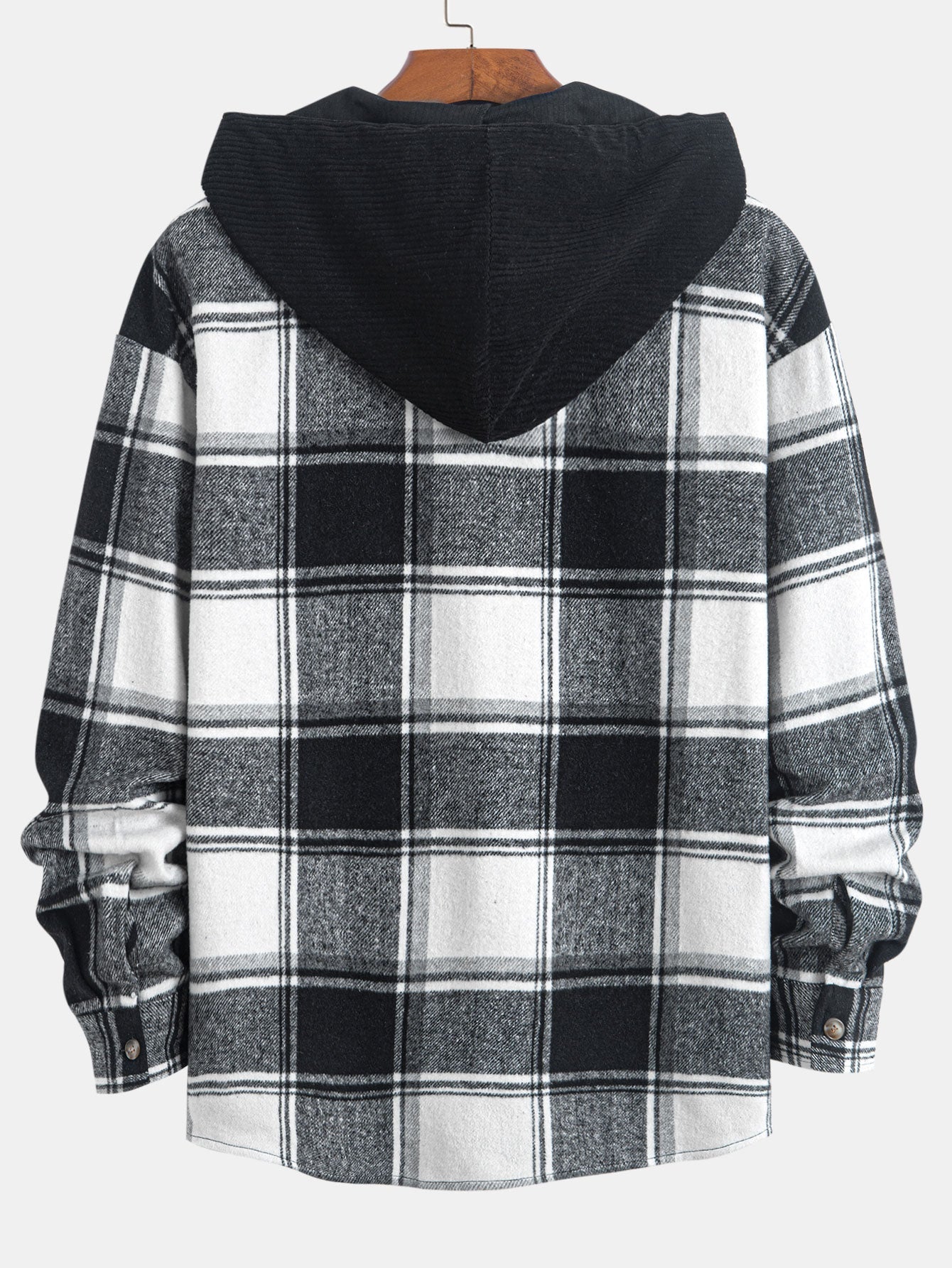 Comfortable Contrast Corduroy Plaid Hooded Shirt