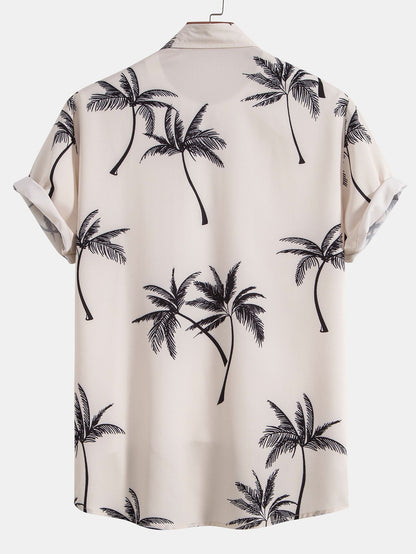 Tropical Palm Print Button-Up Shirt