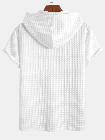 Waffle Knit Hooded T-Shirt with Kangaroo Pocket & Matching Shorts