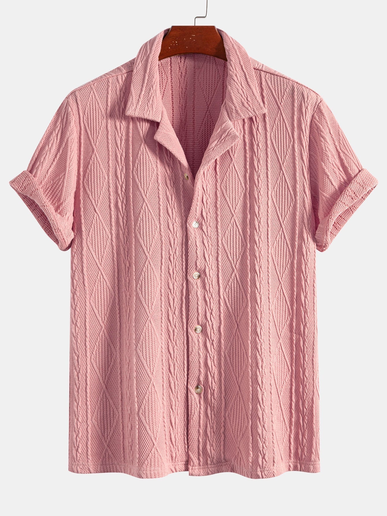 Geometric Knit Cuban Shirt with Straight-Leg Linen Trousers