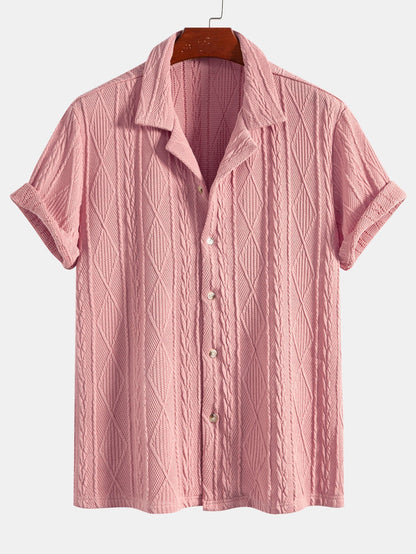 Geometric Knit Cuban Shirt with Straight-Leg Linen Trousers