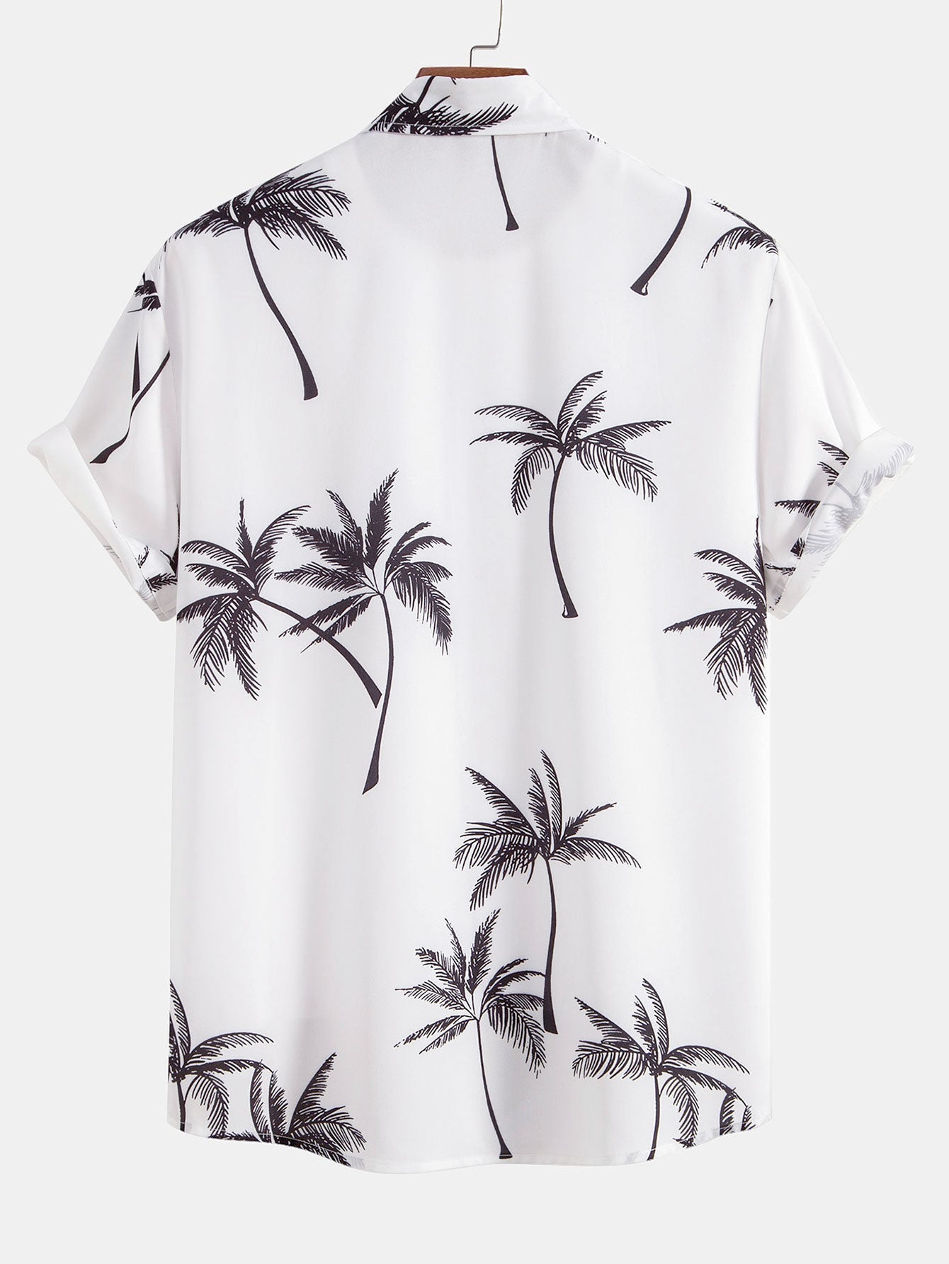Palm Tree Print Button-Up Shirt with Striped Swim Shorts