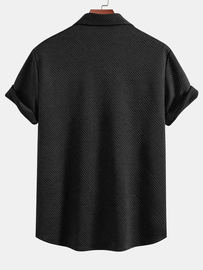 Striped Jacquard Button-Up Shirt and Shorts Set