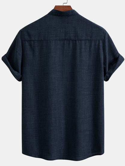 Short Sleeve Stand-Up Collar Shirt
