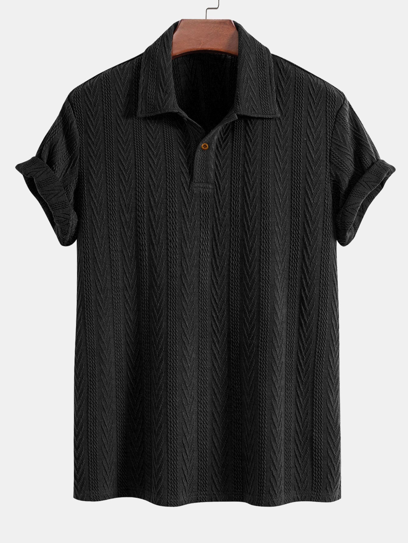 Short Sleeve Jacquard Polo Shirt with Straight Leg Ribbed Trousers