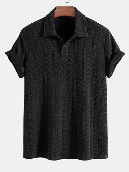 Short Sleeve Jacquard Polo Shirt with Straight Leg Ribbed Trousers