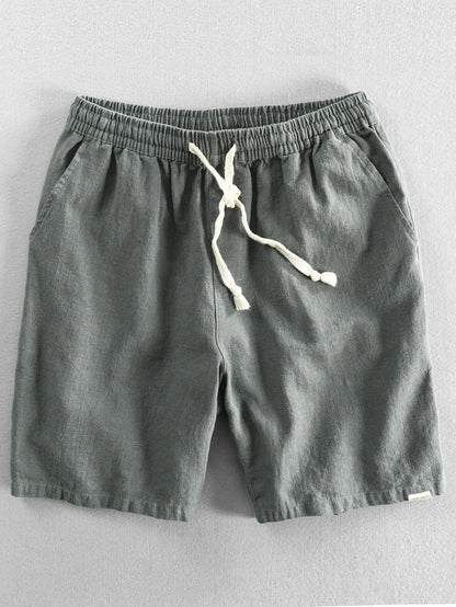 Drawstring Shorts in Linen-Cotton Blend