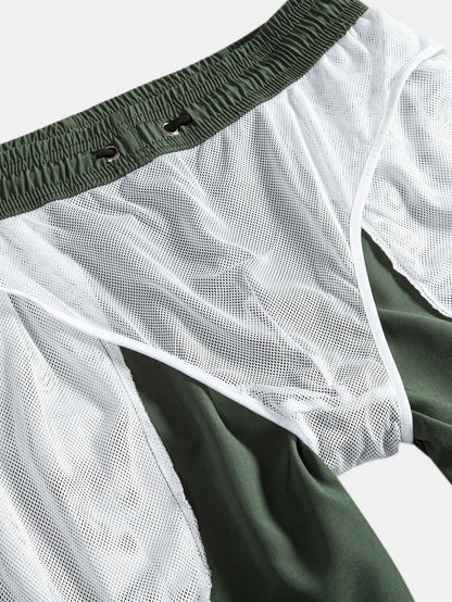 Island-Inspired Sailing Print Button-Up Shirt with Solid Drawstring Swim Shorts