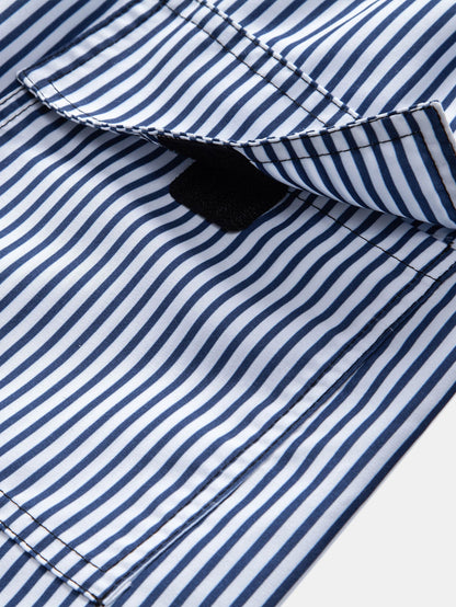 Palm Tree Pattern Button-Up Shirt with Striped Swim Shorts