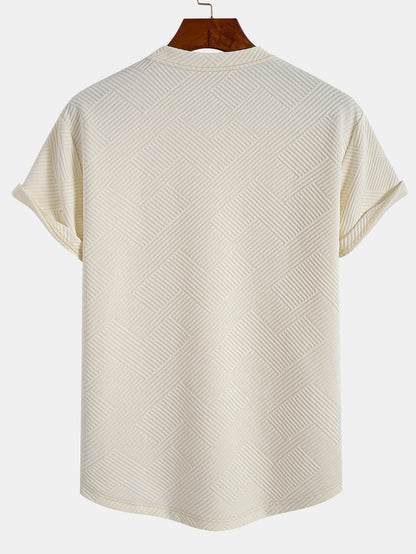 Striped Short Sleeve Jacquard T-Shirt with Arc Hem