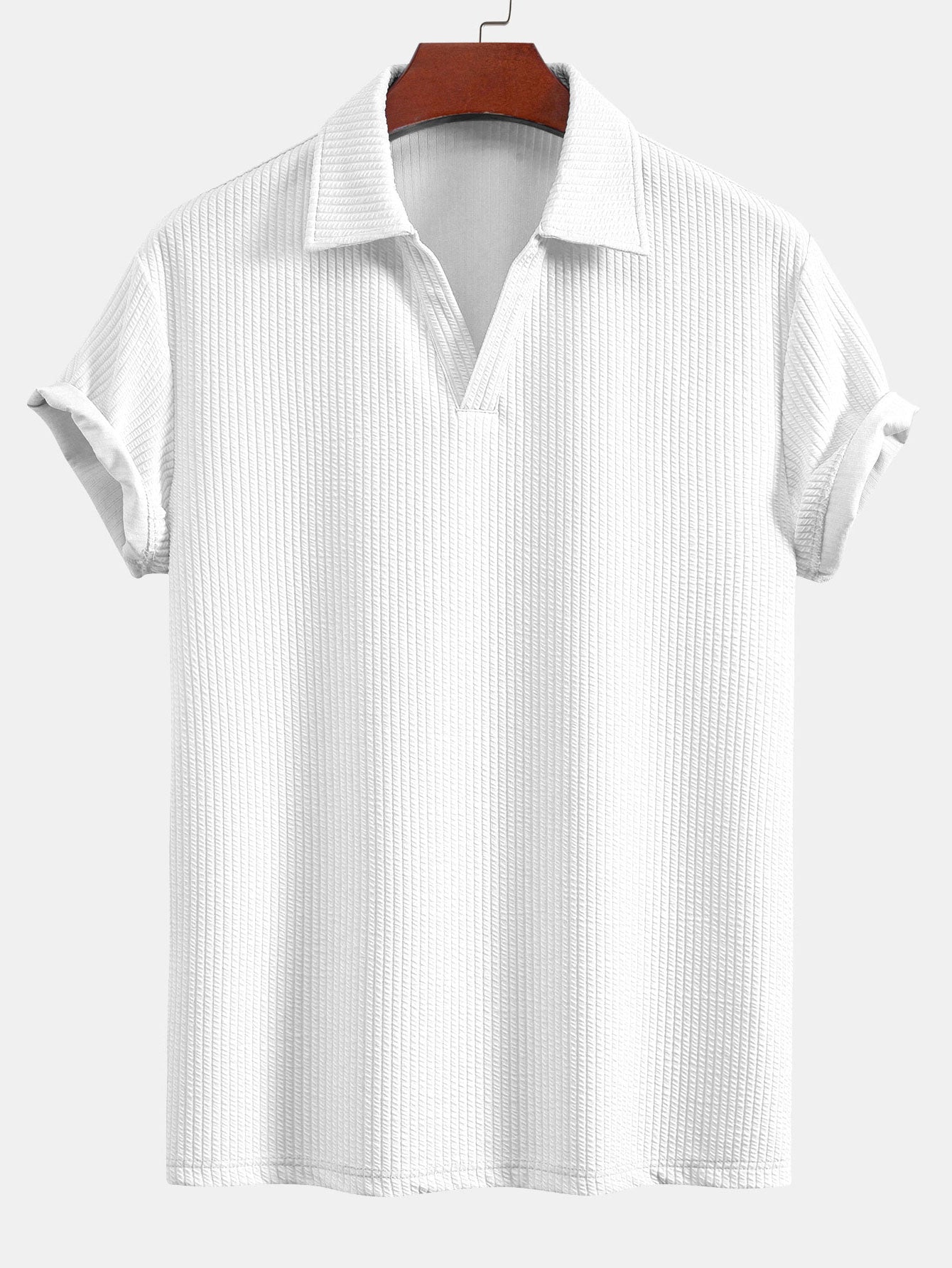 V-Neck Ribbed Polo with Short Sleeves & Drawstring Ribbed Shorts