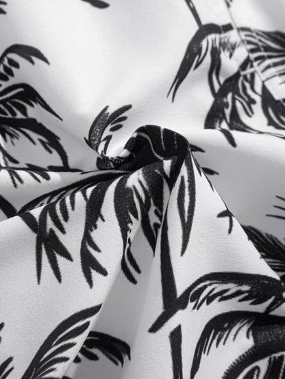 Relaxed Fit Palm Tree Print Button-Up Shirt & Matching Swim Shorts