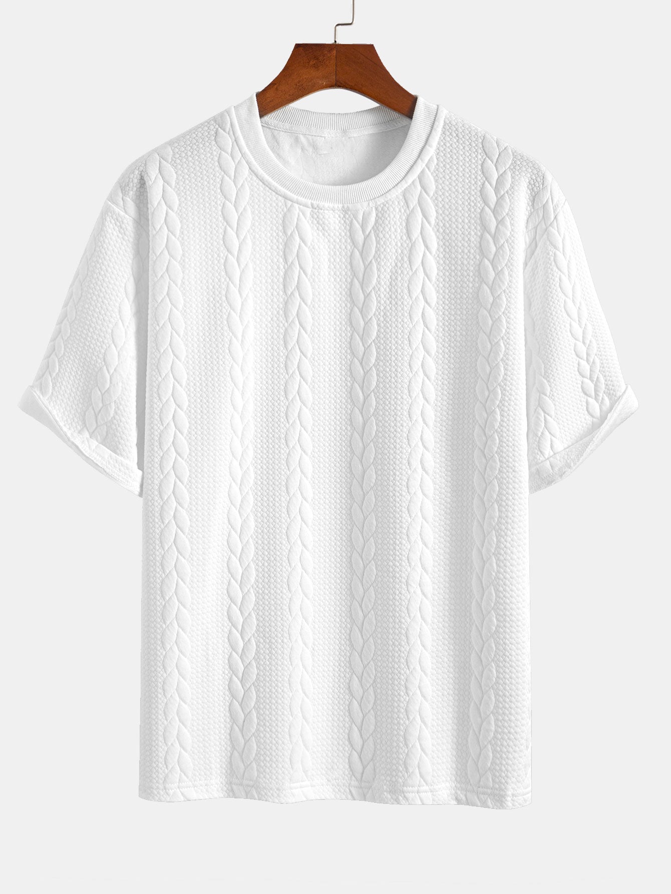 Relaxed Fit Mid-Length Sleeve Twisted Jacquard Tee & Shorts Set