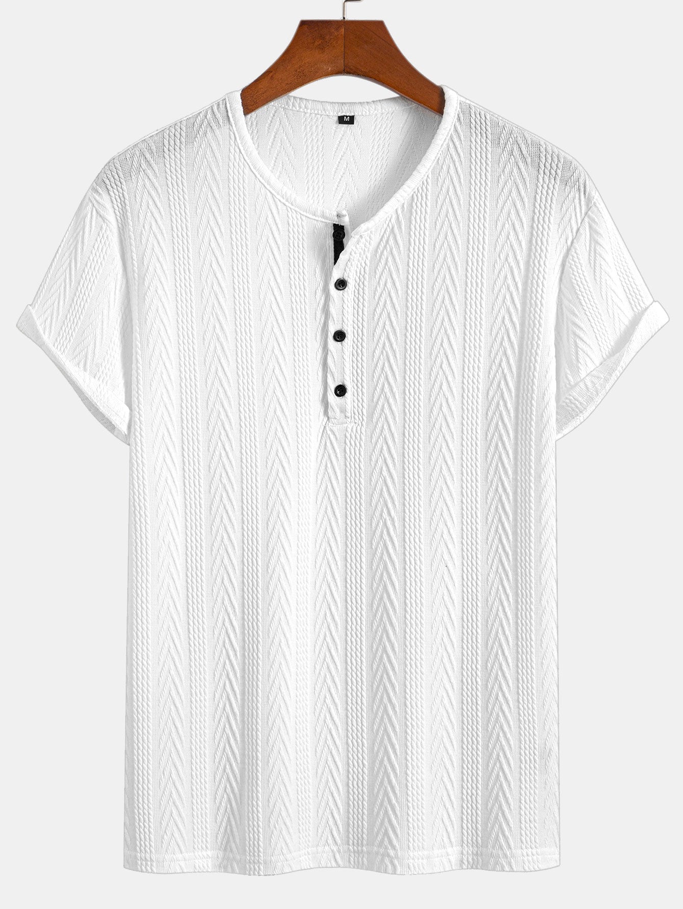 Short Sleeve Jacquard T-Shirt with Half Open Collar
