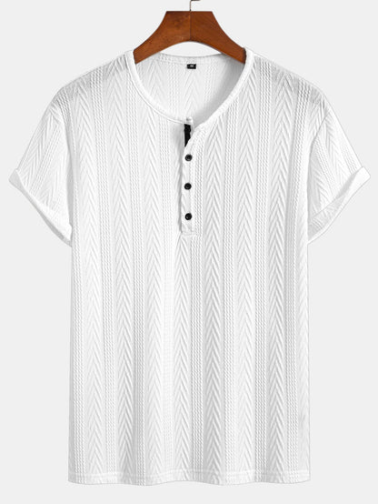 Short Sleeve Jacquard T-Shirt with Half Open Collar