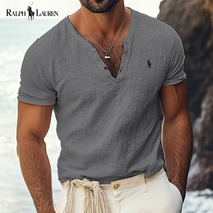 Ralph Lauren - Azure Coast V-Neck Shirt in Linen-Cotton Blend