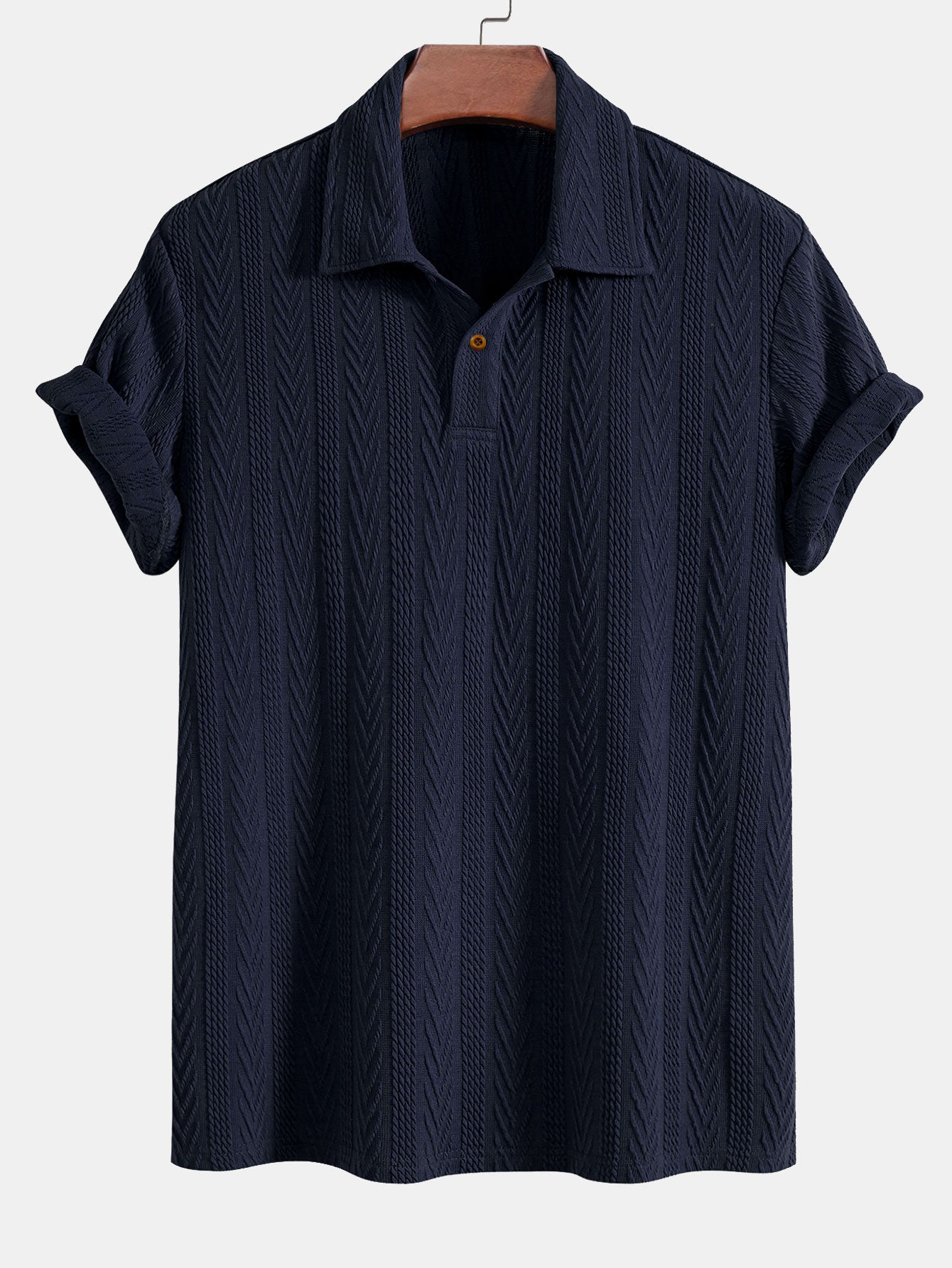 Short Sleeve Jacquard Polo Shirt with Straight Leg Ribbed Trousers