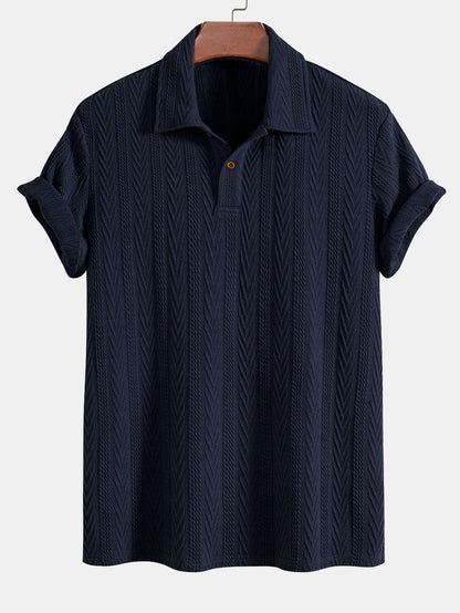 Short Sleeve Jacquard Polo Shirt with Straight Leg Ribbed Trousers