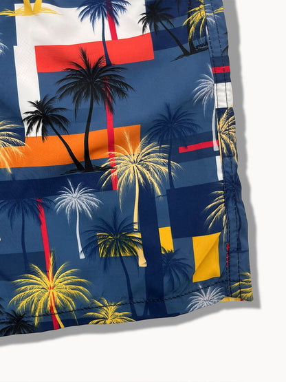 Classic Fit Cotton T-Shirt with Palm Tree Print & Color Block Palm Tree Swim Shorts
