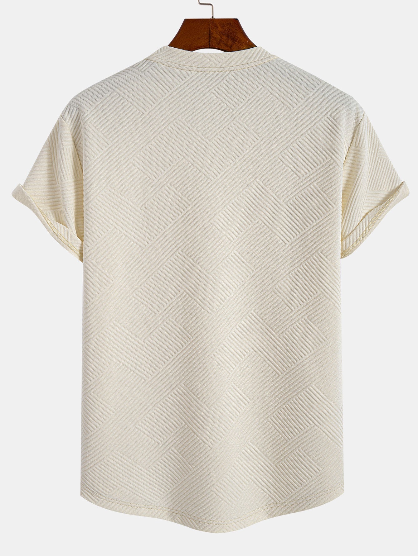 Striped Jacquard Short Sleeve T-Shirt with Arc Hem
