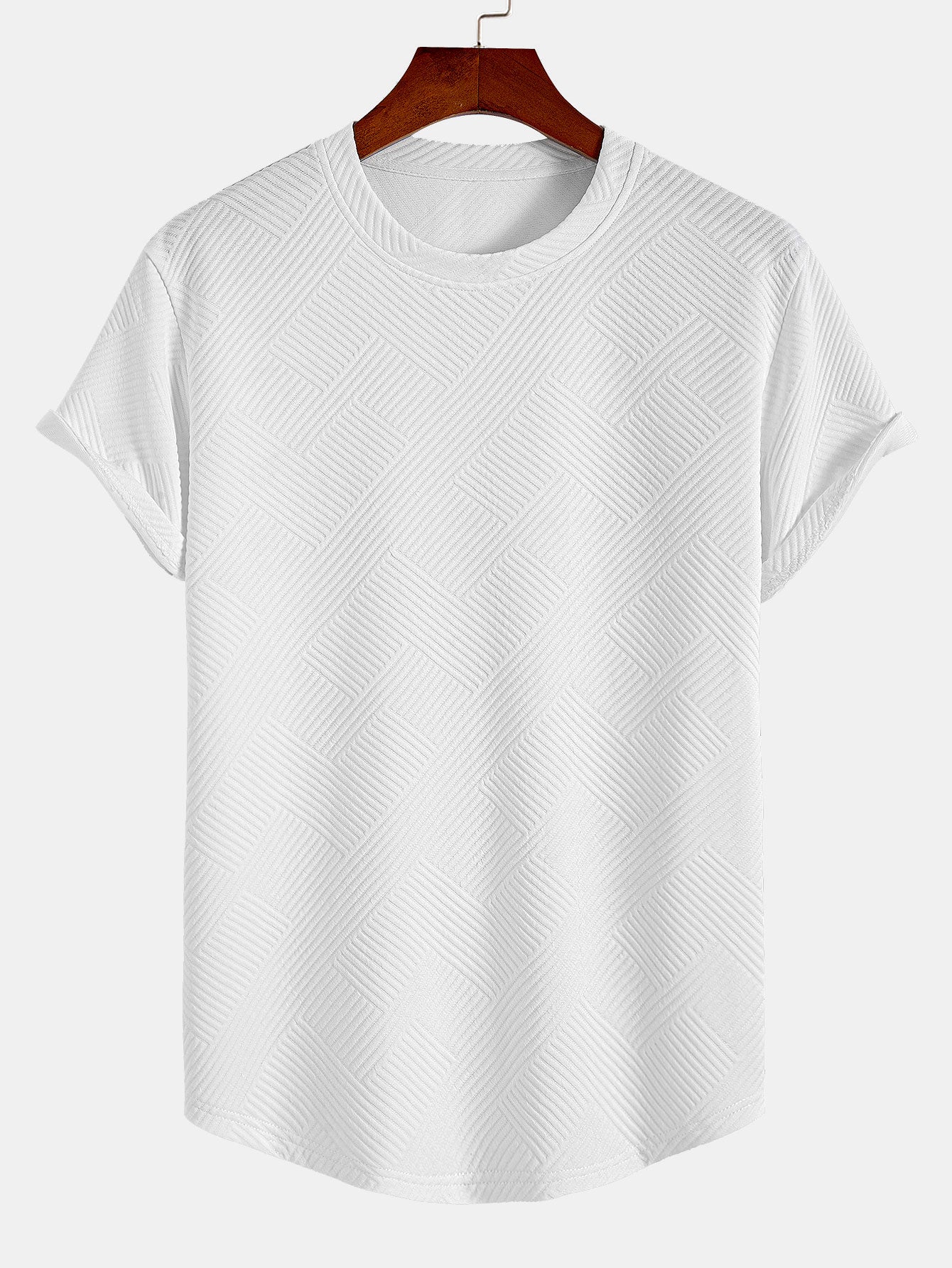 Striped Short Sleeve Jacquard T-Shirt with Arc Hem