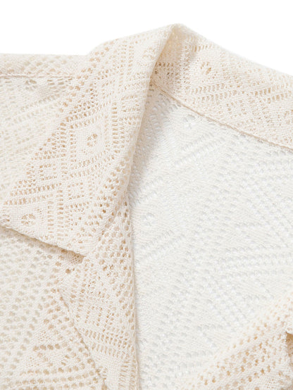 Short Sleeve Textured Cuban Shirt with Geometric Design