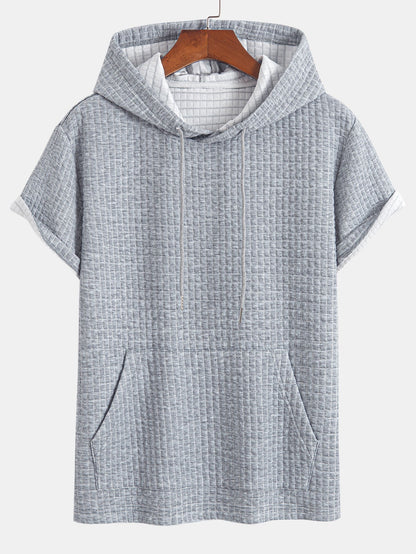 Waffle Knit Hooded T-Shirt with Kangaroo Pocket & Matching Shorts