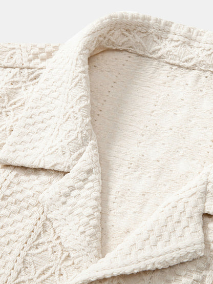 Floral Checkerboard Jacquard Cuban-Style Shirt