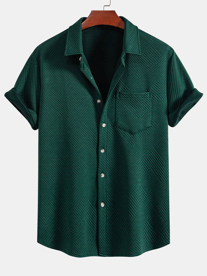 Striped Jacquard Button-Up Shirt and Shorts Set