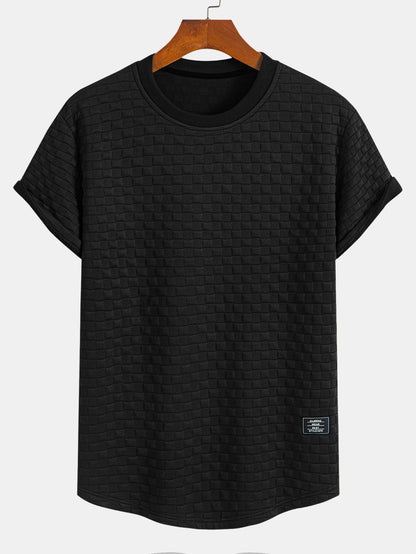 Checkerboard Jacquard T-Shirt with Arc Hem