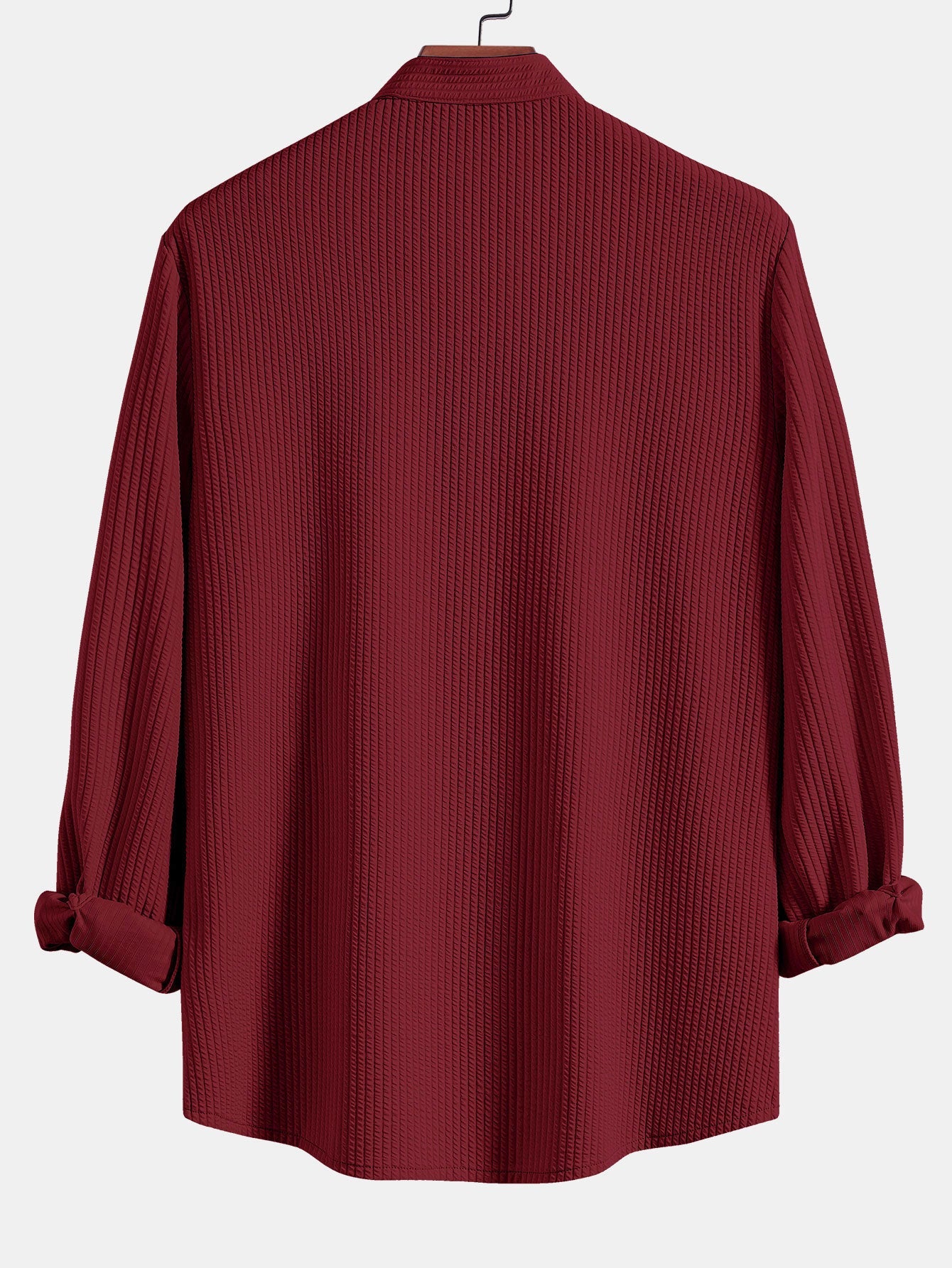 Ribbed Stand Collar Shirt with Long Sleeves and Muscle Fit