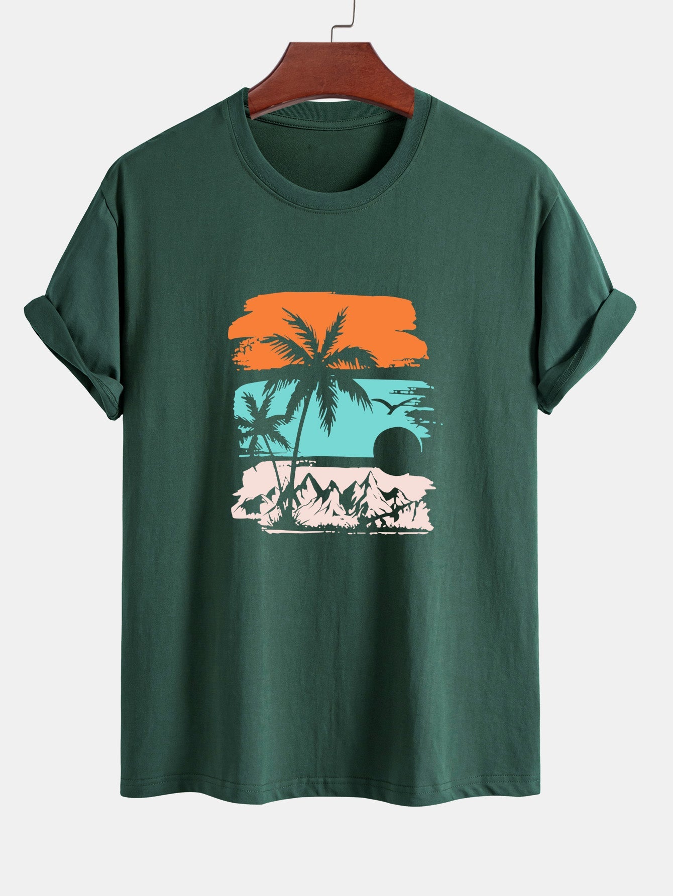 Classic Fit Cotton T-Shirt with Palm Tree Silhouette Design