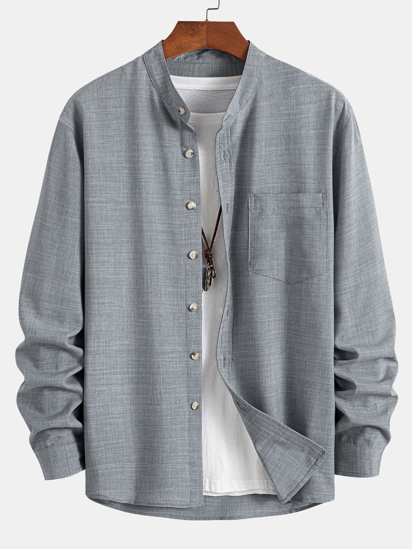 Long Sleeve Shirt with Stand Collar