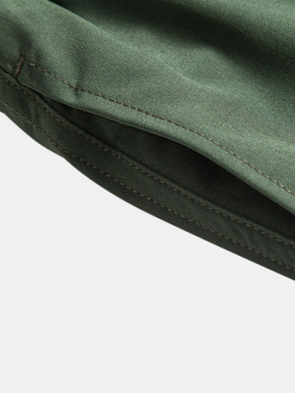 Island-Inspired Sailing Print Button-Up Shirt with Solid Drawstring Swim Shorts