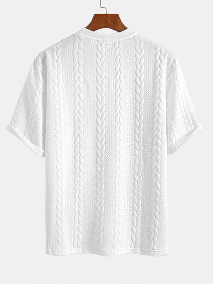 Relaxed Fit Mid-Length Sleeve Twisted Jacquard Tee & Shorts Set