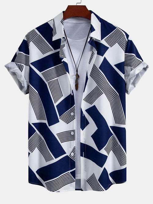Geometric Color Block Button-Up Shirt