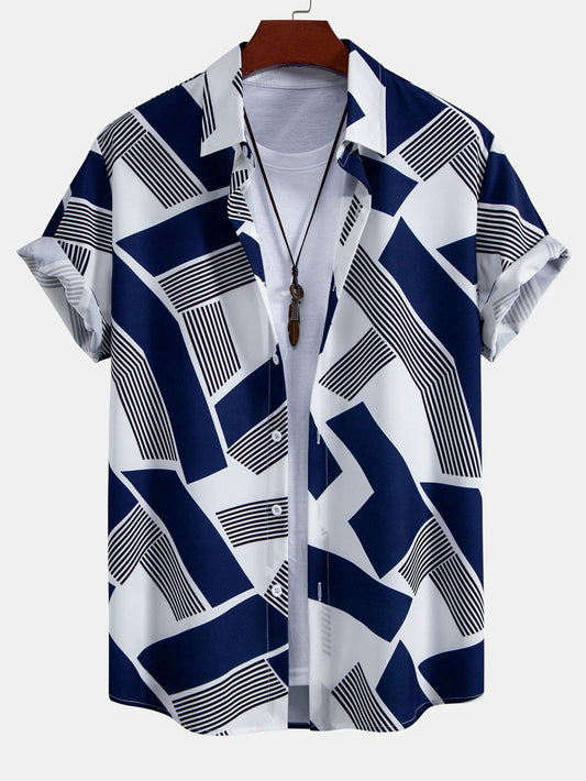 Geometric Color Block Button-Up Shirt
