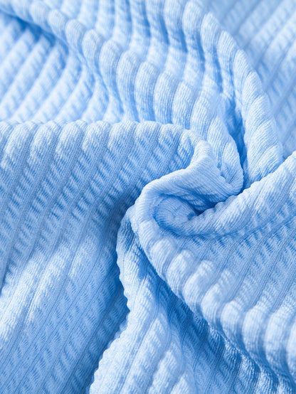 V-Neck Ribbed Polo with Short Sleeves & Drawstring Ribbed Shorts