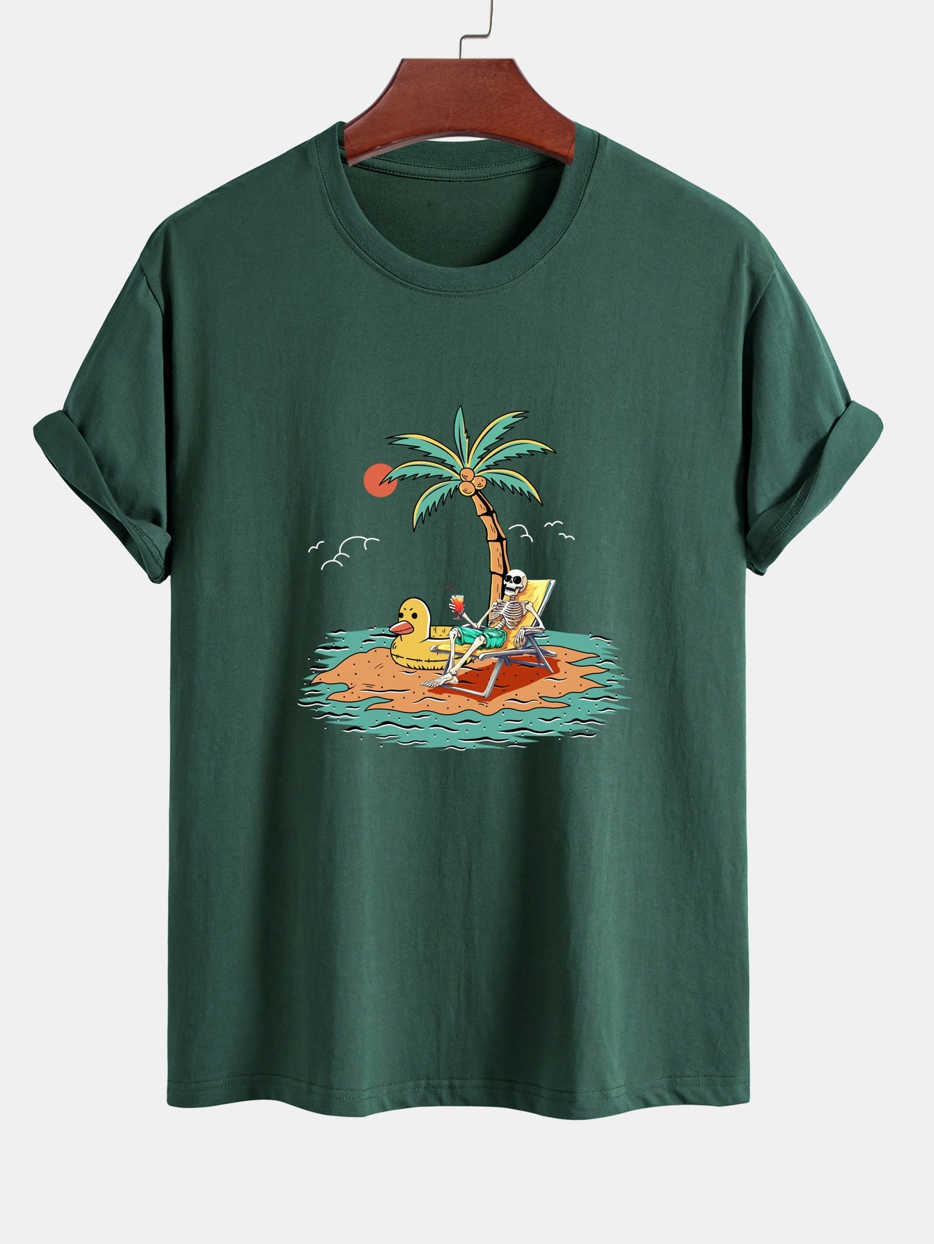 Regular Fit Cotton T-Shirt with Skeleton Vacation Print